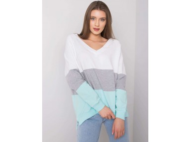 Sweat en coton col V - blanc et gris