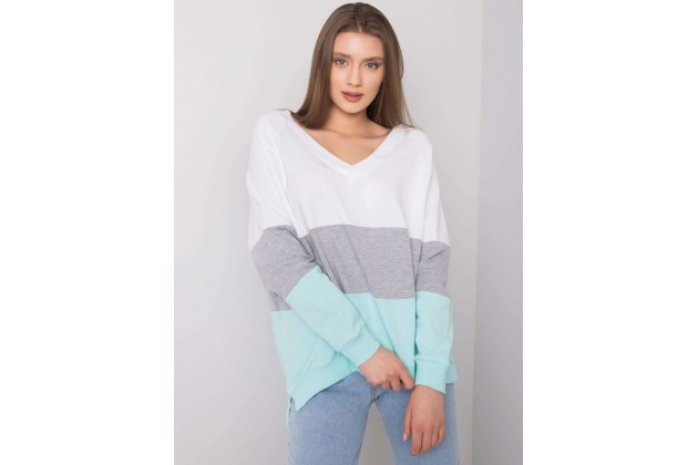 Sweat en coton col V - blanc et gris