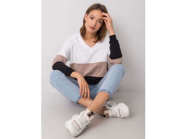 Sweat en coton col V - noir et beige