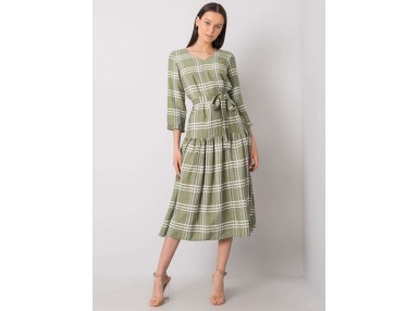 Robe à carreaux avec ceinture - vert clair