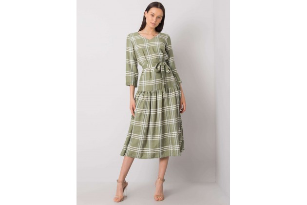 Robe à carreaux avec ceinture - vert clair
