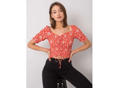 Top d'été froissé à imprimé petites fleurs - corail