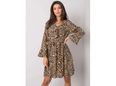 Robe courte femme à imprimé et manches évasées - noire et beige