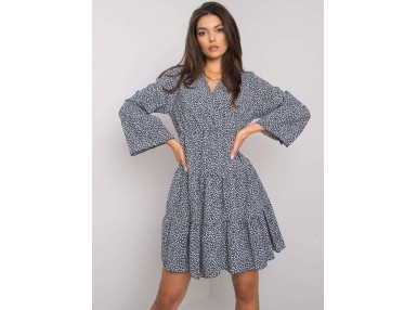 Robe courte à manches longues et imprimé - bleu marine