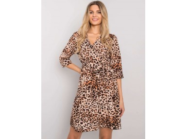 Robe courte à manches longues à imprimé animalier - noire et beige