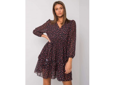 Robe courte à manches longues et imprimé - noire et rouge