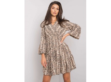 Robe courte femme à imprimé et manches évasées - noire et beige