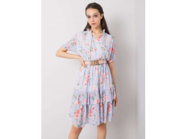 Robe courte à imprimé et volants - bleu clair