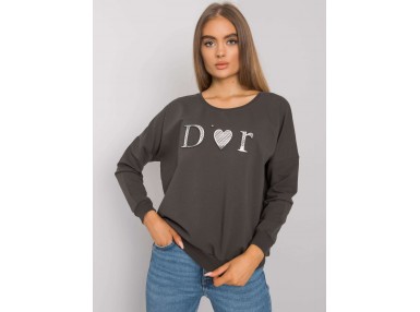 Sweat -shirt à encolure ronde et imprimé -kaki foncé