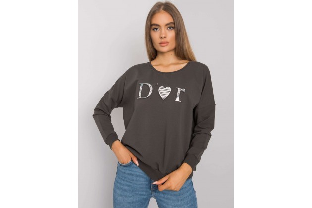 Sweat -shirt à encolure ronde et imprimé -kaki foncé