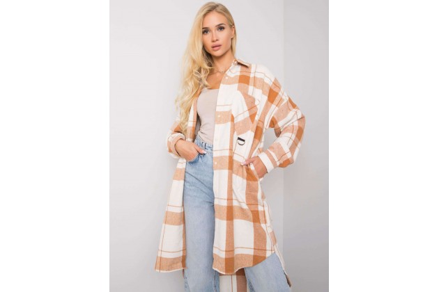 Chemise boutonnée à carreaux - camel