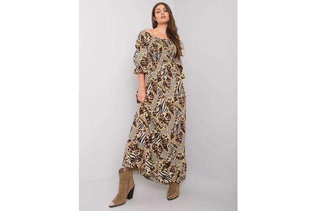 Robe longue avec un imprimé -noire et beige