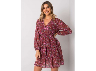 Robe d'été imprimée à manches longues -bordeaux
