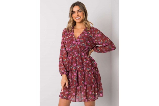 Robe d'été imprimée à manches longues -bordeaux