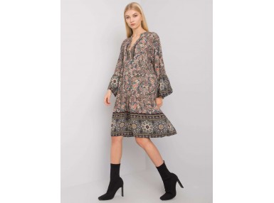 Robe d'été à manches longues et imprimé - kaki