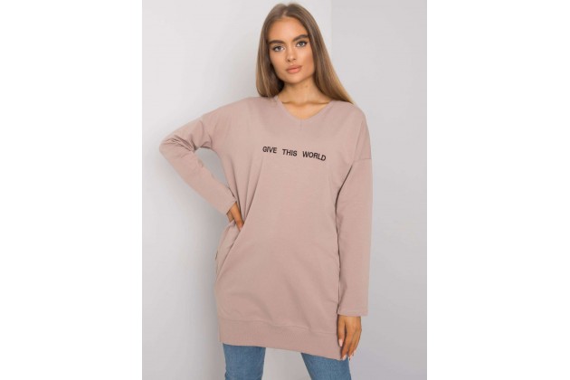Sweat long à encolure ronde - beige foncé