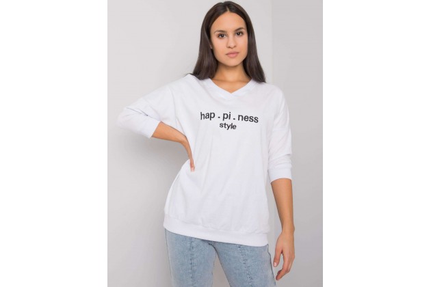 Sweat court col V en coton - blanc