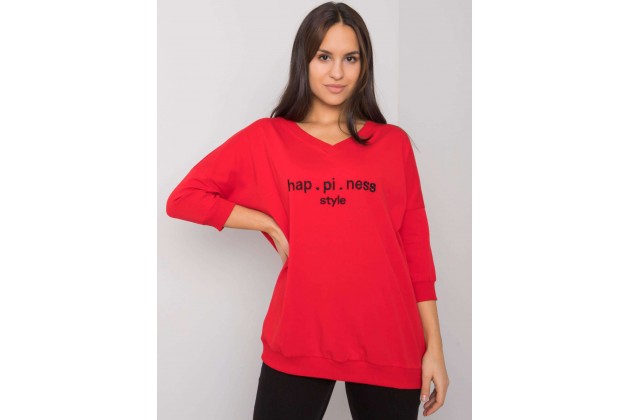 Sweat court col V en coton - rouge