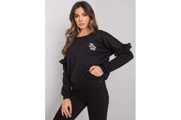 Sweat -shirt à encolure ronde et imprimé - noire
