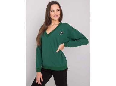 Sweat court col V en coton - vert foncé