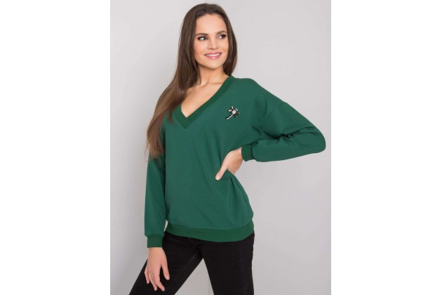 Sweat court col V en coton - vert foncé