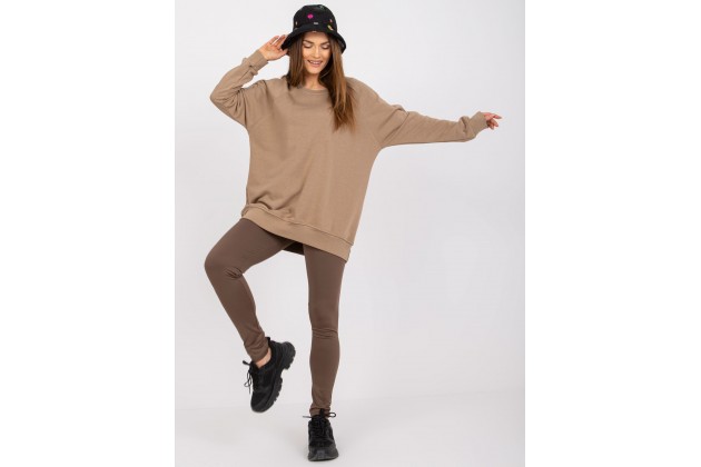 Sweat long à encolure ronde - beige foncé