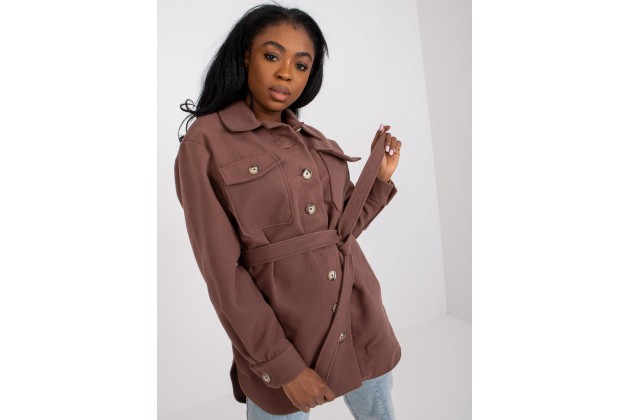 Chemise courte près du corps boutonnée avec ceinture - marron