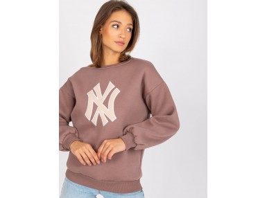 Sweat -shirt à encolure ronde et imprimé -marron
