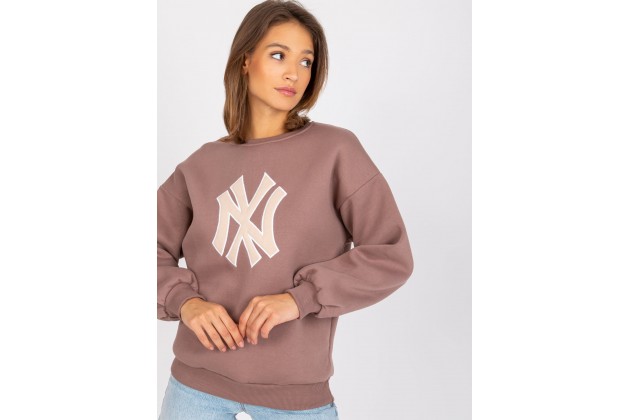 Sweat -shirt à encolure ronde et imprimé -marron