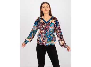 Sweat-shirt à col en V - bleu foncé