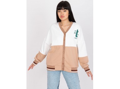 Sweat-shirt en coton avec boutons - blanc et beige