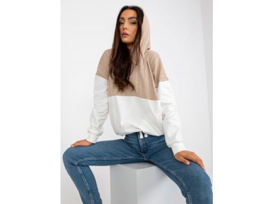Sweat à capuche bicolore - blanc et beige
