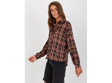 Chemise imprimé à carreaux - noire et beige