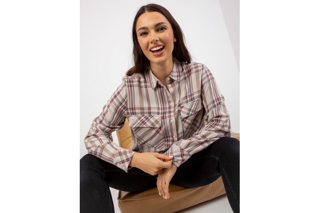 Chemise boutonnée à carreaux - beige clair