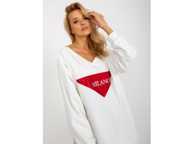 Sweat long en coton à col V - écru