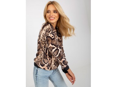 Sweat court en velours col V - noir et beige