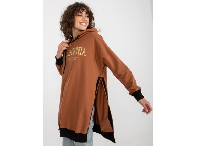 Sweat à capuche long avec imprimé - marron clair
