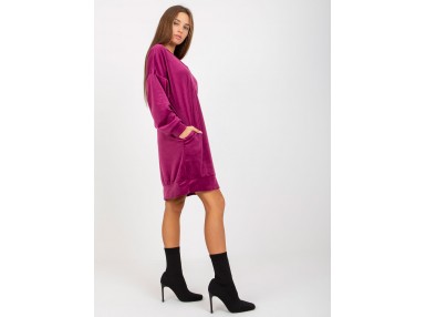 Robe tunique courte en velours à col V - violette