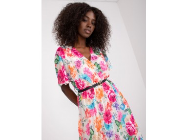 Robe courte portefeuille à imprimé fleuri -beige clair