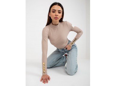 T-shirt col roulé côtelé - beige