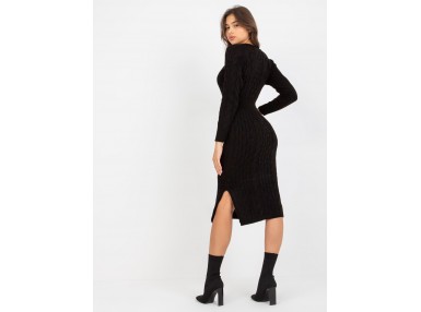  Robe longue en maille avec fentes - noire