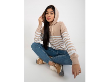 Sweat court rayé - blanc et beige
