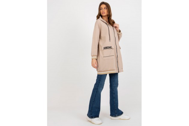 Sweat à capuche oversize avec fermeture zippée - beige