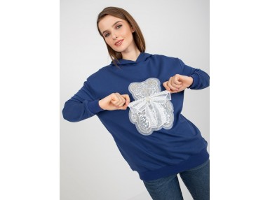Sweat col rond imprimé ours en peluche -bleu marine