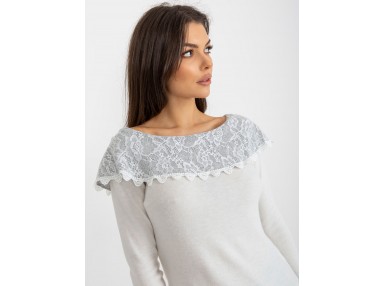 Pull court avec col oversize en dentelle - beige clair
