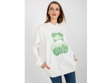 Sweat col rond imprimé ours en peluche -écru
