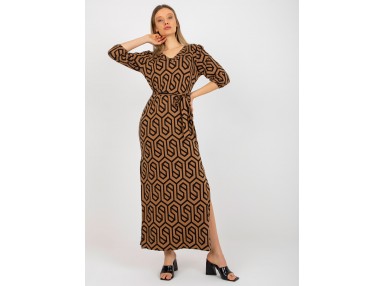 Robe midi en viscose à imprimé - camel