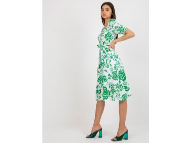 Robe courte à imprimé et encolure carrée - blanche et verte