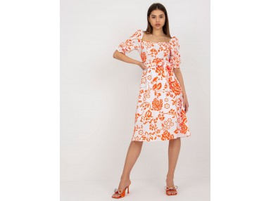 Robe courte à imprimé et encolure carrée - orange