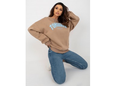 Sweat col rond avec imprimé -  beige foncé